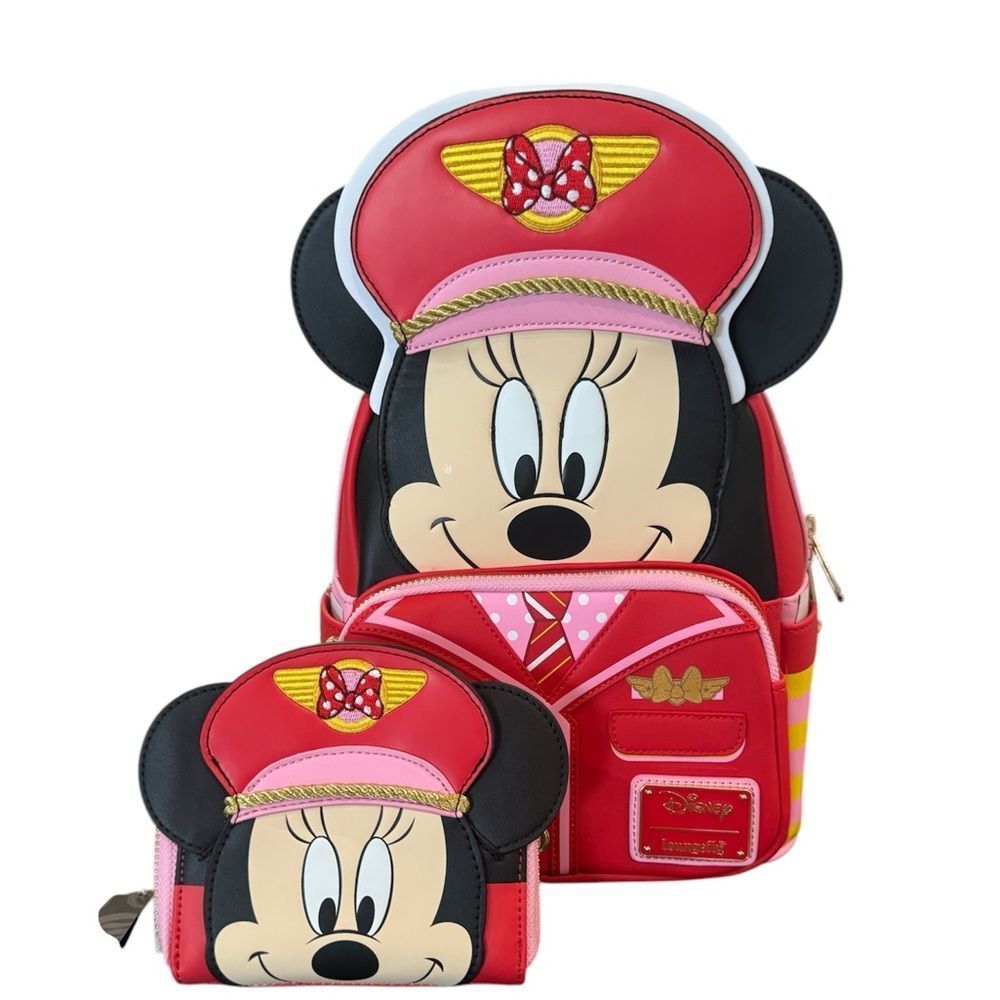 COPY - Loungefly Disney Minnie Mouse Pilot Cosplay Mini Backpack, Wallet set NWT